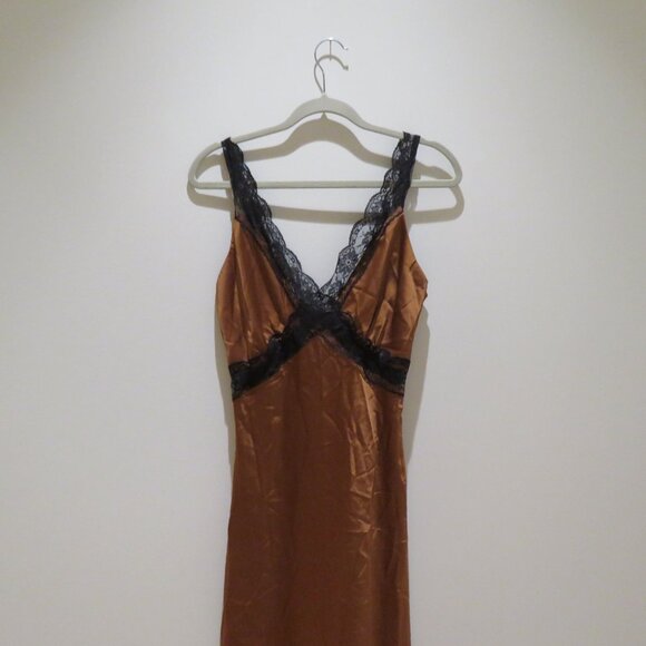 ABERCROMBIE & FITCH Satin Lace Midi Slip Dress Terracotta Y2K Friends Holidays - Picture 3 of 16